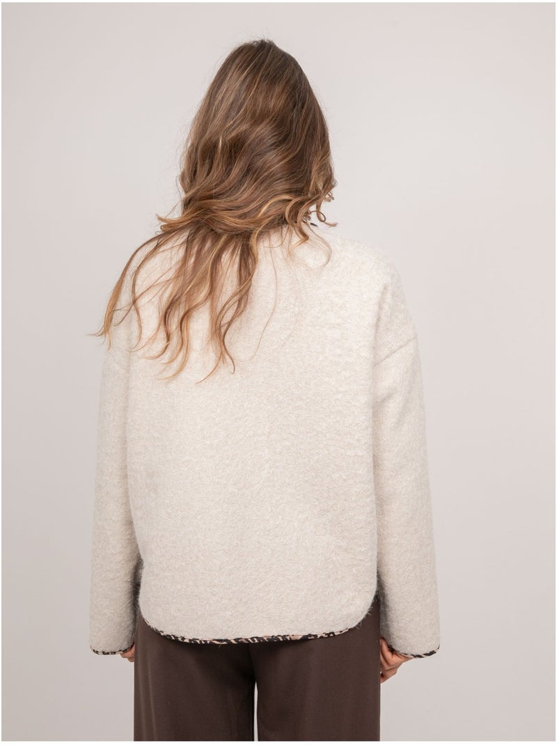 Veste courte en lainage bouclé biais léopard ubila Beige - Kiabi