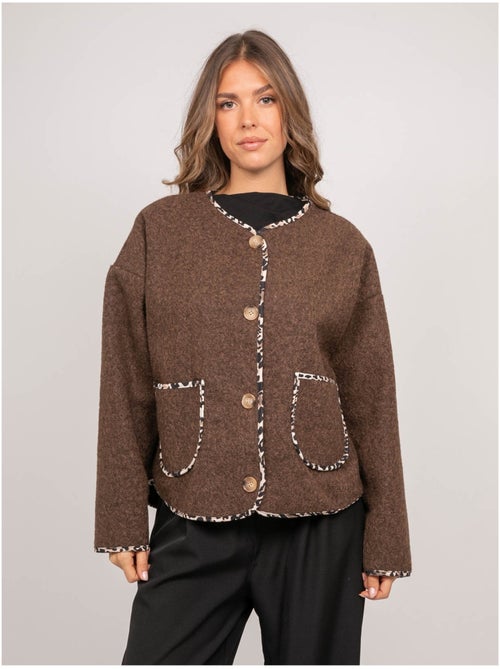 Veste courte en lainage bouclé biais léopard ubila - Kiabi Veste courte en lainage bouclé biais léopard ubila - Kiabi