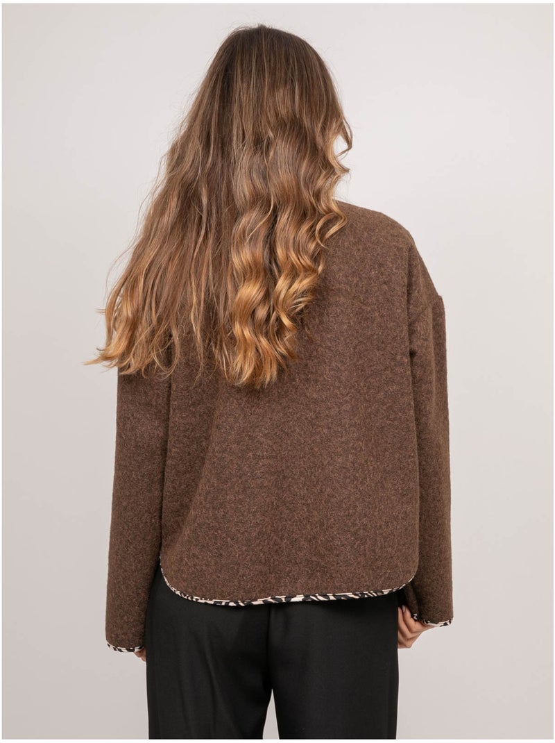 Veste courte en lainage bouclé biais léopard ubila Marron - Kiabi