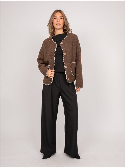 Veste courte en lainage bouclé biais léopard ubila - Kiabi Veste courte en lainage bouclé biais léopard ubila - Kiabi
