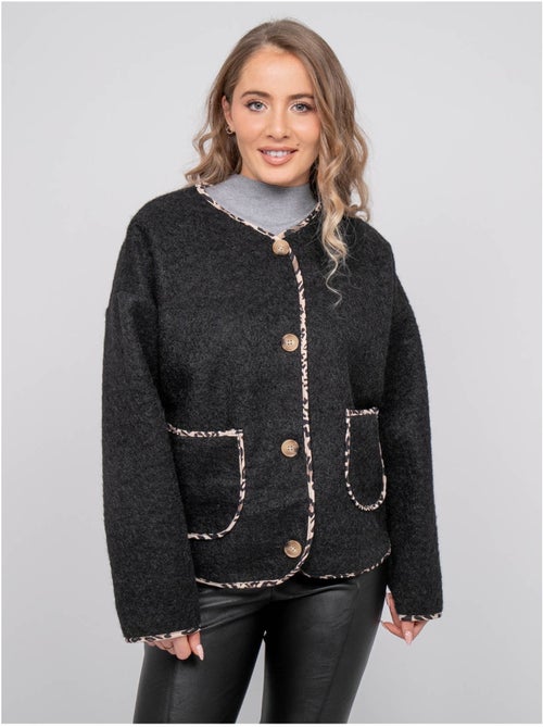 Veste courte en lainage bouclé biais léopard ubila - Kiabi Veste courte en lainage bouclé biais léopard ubila - Kiabi