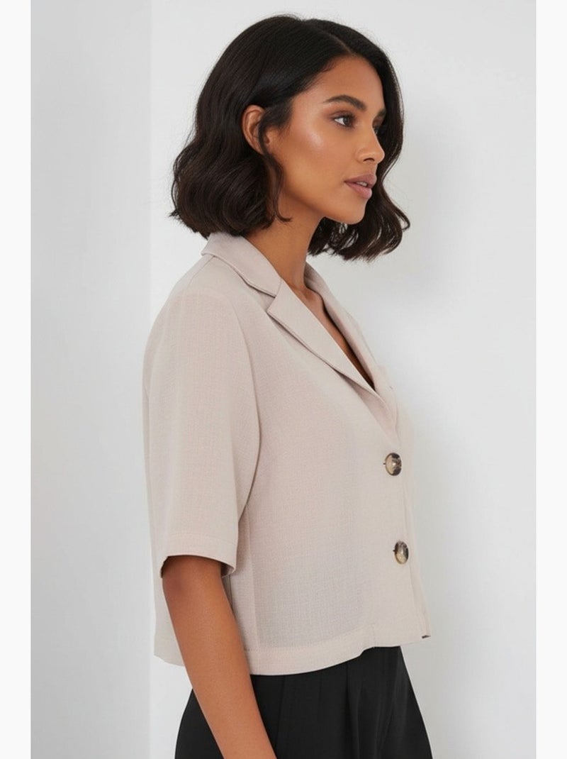 Veste courte en lin bdart Beige argile - Kiabi