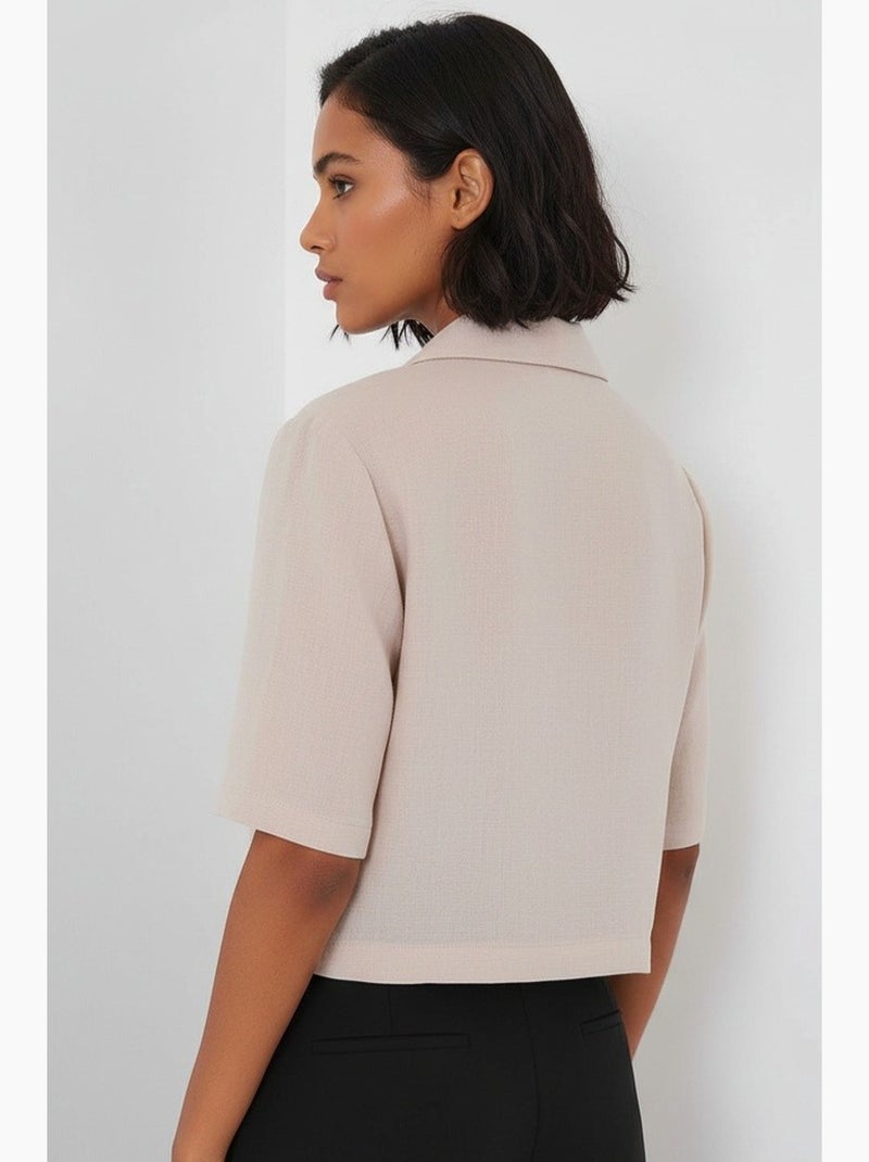 Veste courte en lin bdart Beige argile - Kiabi