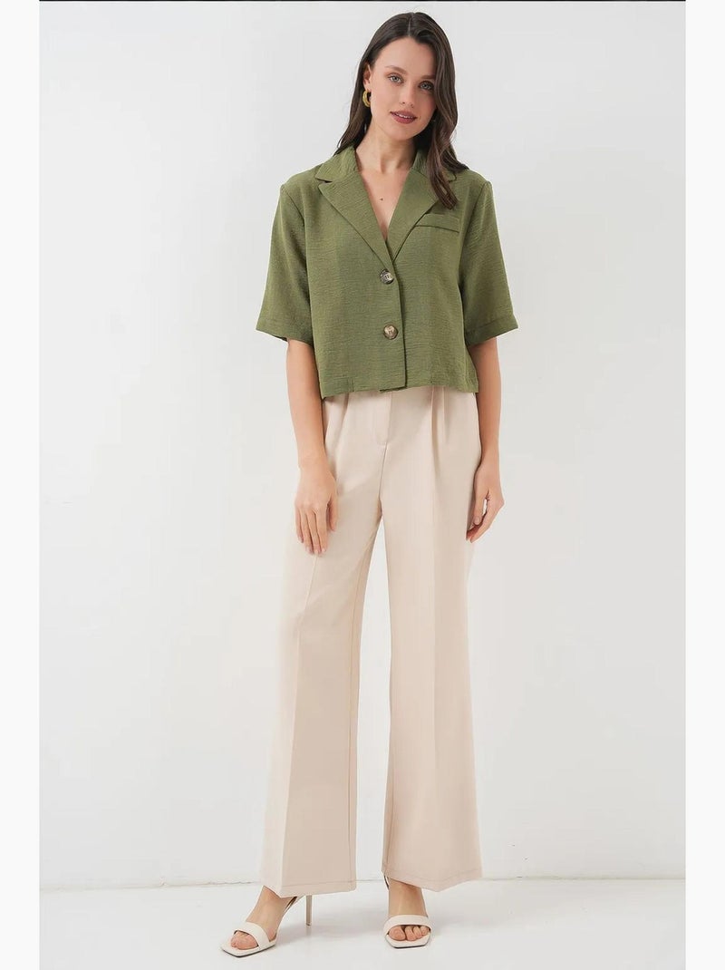 Veste courte en lin bdart Kaki - Kiabi