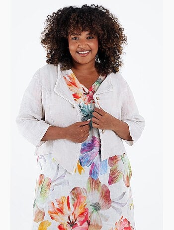 Veste courte en lin imprimé floral PAPRIKA