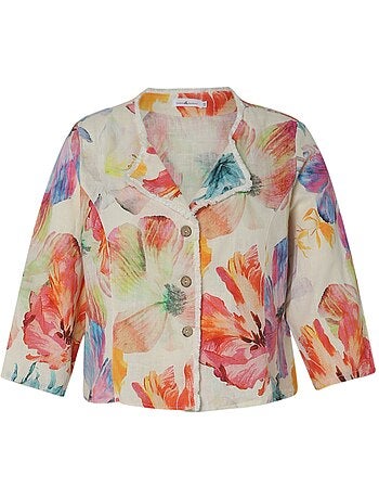 Veste courte en lin imprimé floral PAPRIKA