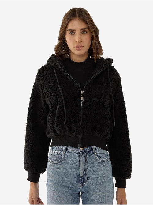 Veste courte en peluche avec col zippé - Kiabi