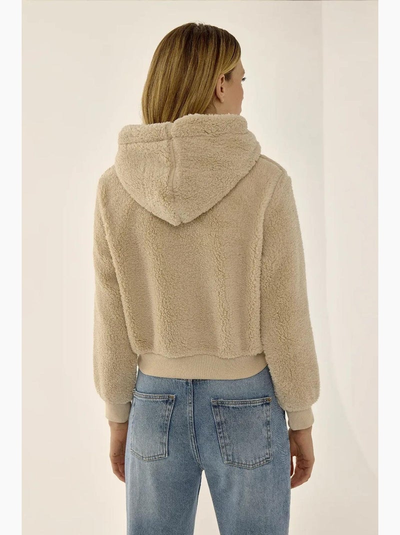 Veste courte en peluche col zippé hiccup Beige naturel - Kiabi
