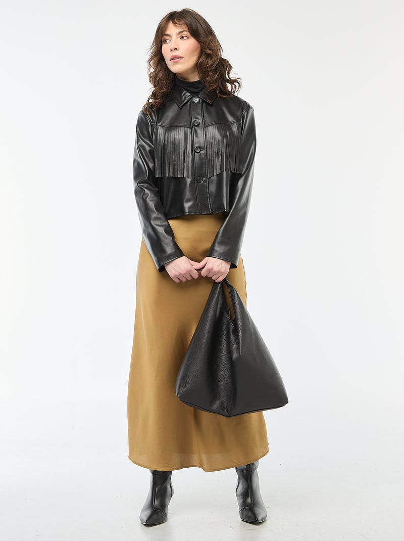 Veste courte en simili à franges Noir - Kiabi