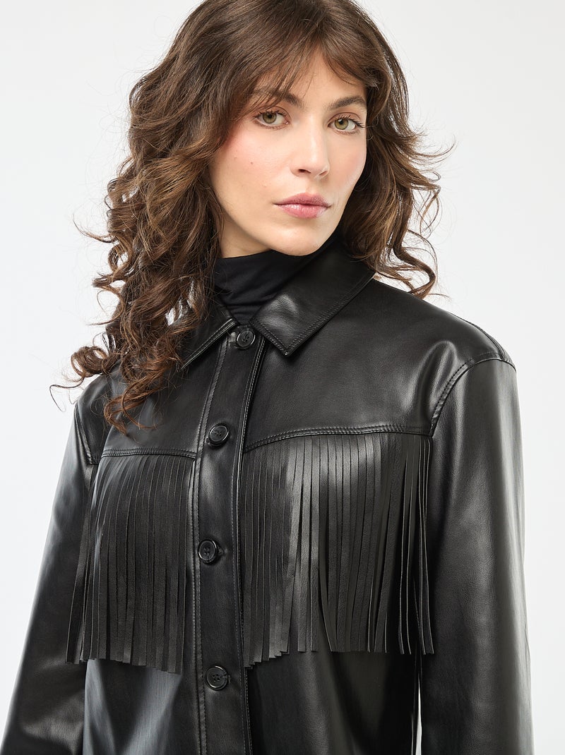 Veste courte en simili à franges Noir - Kiabi