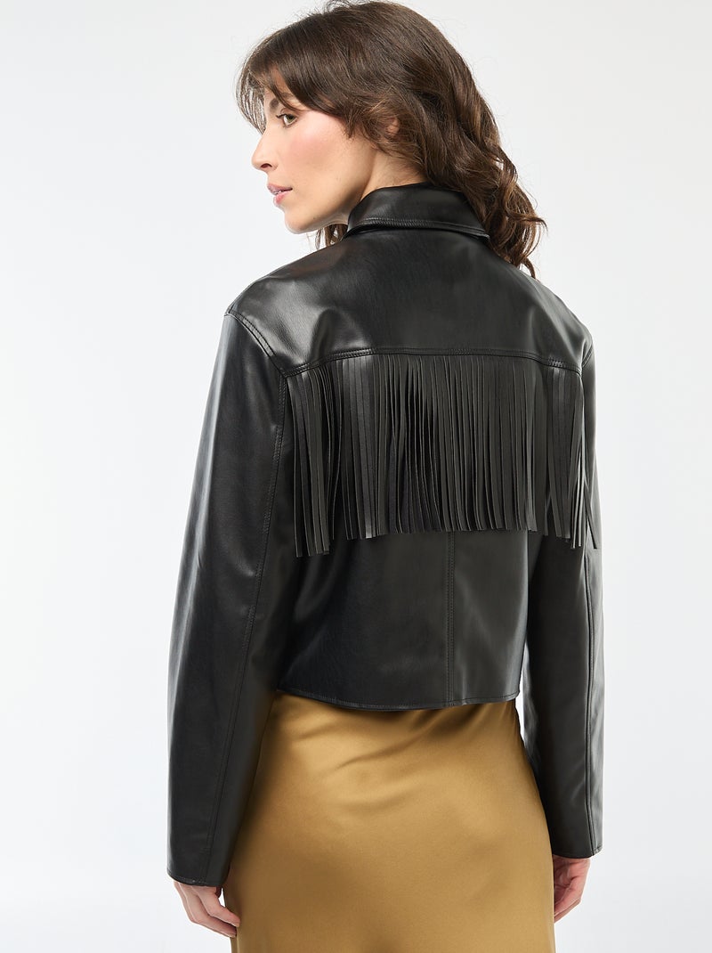 Veste Courte Tendance à Franges En Daim Couleur Unie Avec Col Tailleur