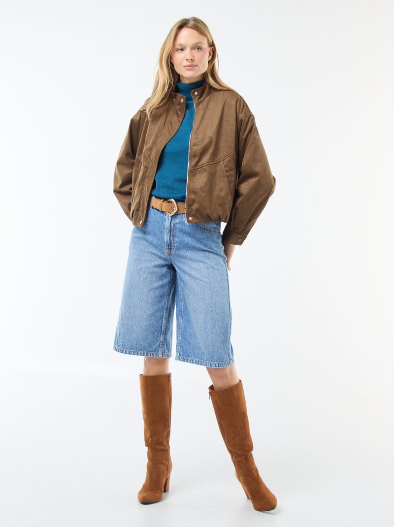 Veste courte en suédine Kaki - Kiabi