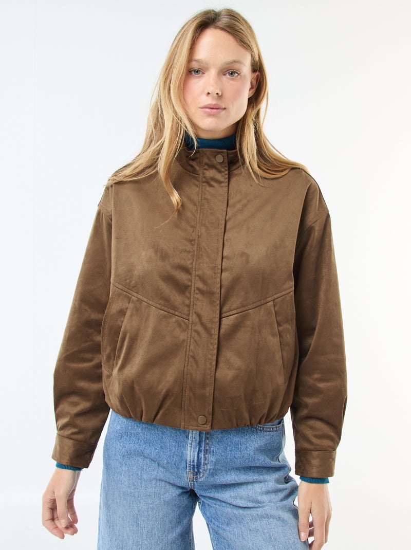 Veste courte en suédine Kaki - Kiabi