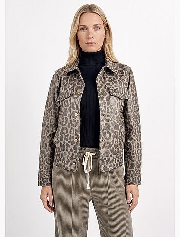 Veste courte en toile motif panthère - afibel