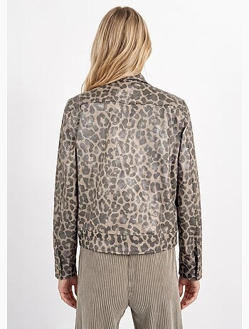 Veste courte en toile motif panthère - afibel