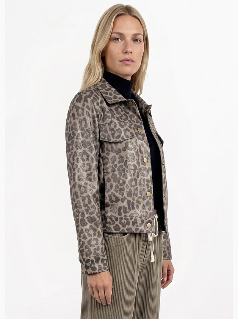 Veste courte en toile motif panthère - afibel Multicolore - Kiabi