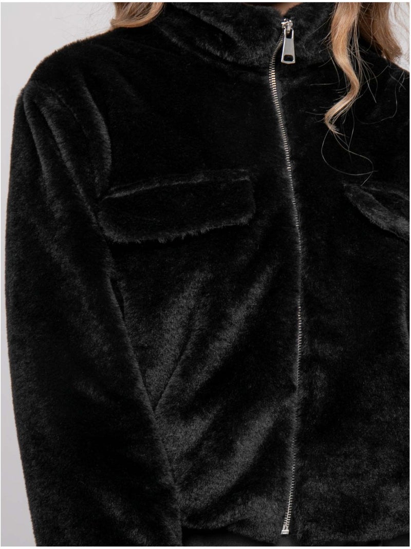 Veste courte fausse fourrure zippée ulola Noir - Kiabi