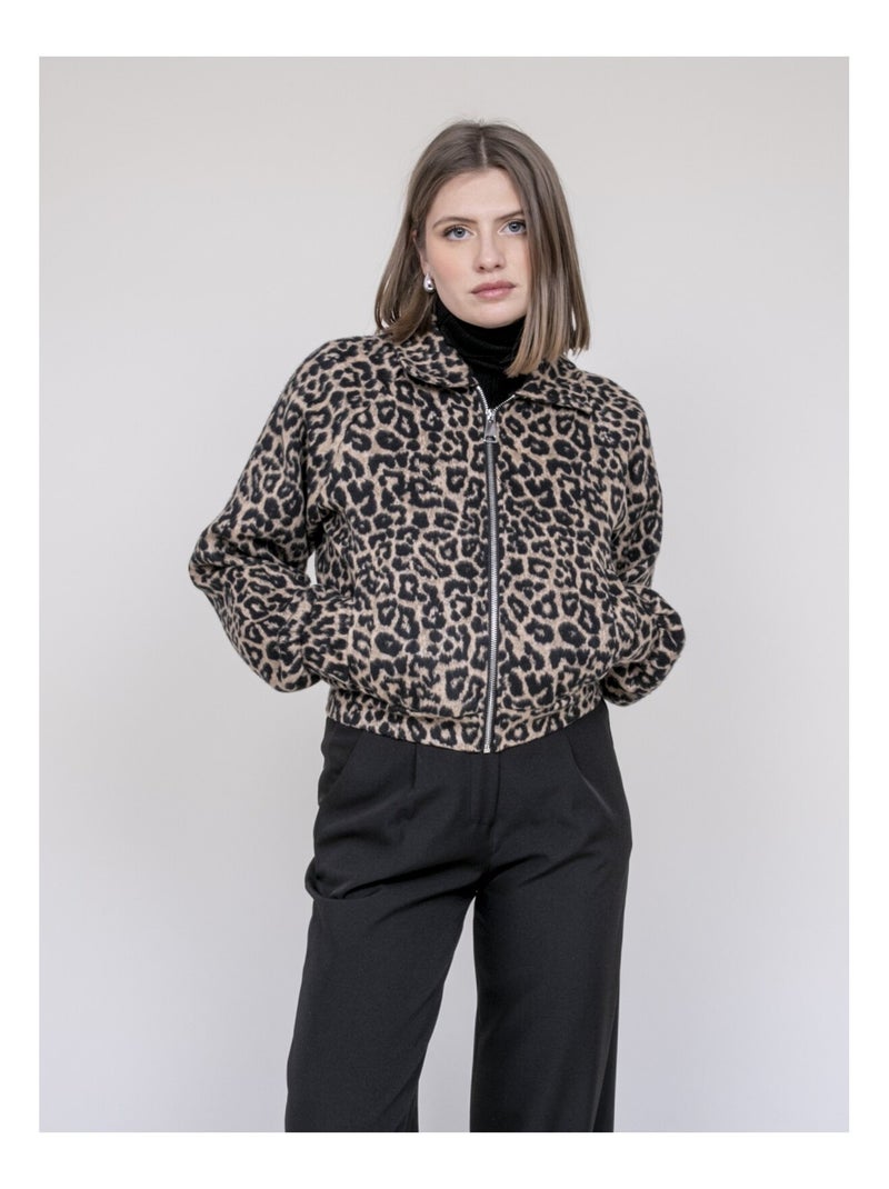 Veste courte imprimé léopard UMADIE Marron - Kiabi