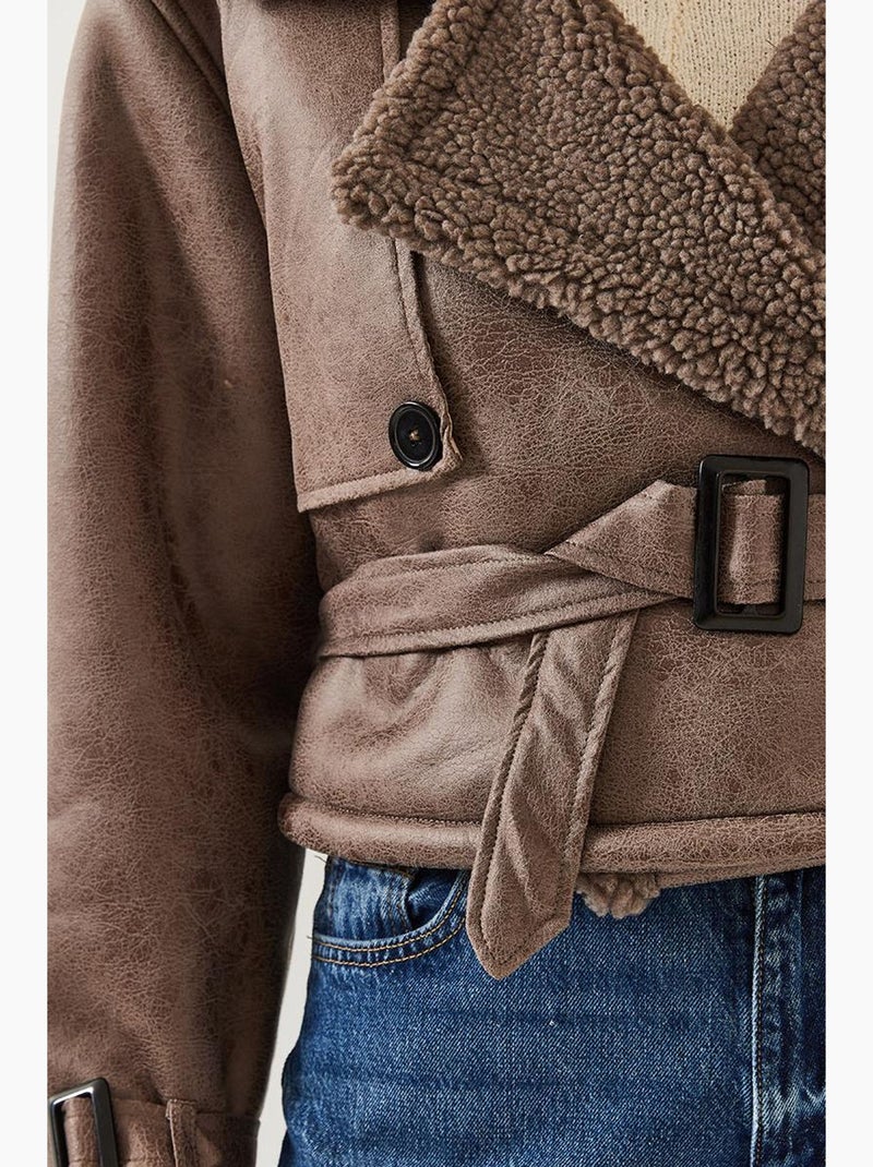 Veste courte laminée aller detail lucci Marron clair - Kiabi