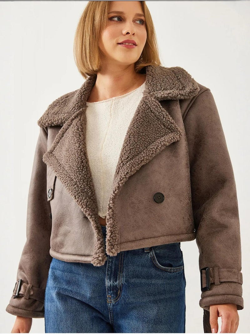 Veste courte laminée aller detail lucci Marron clair - Kiabi