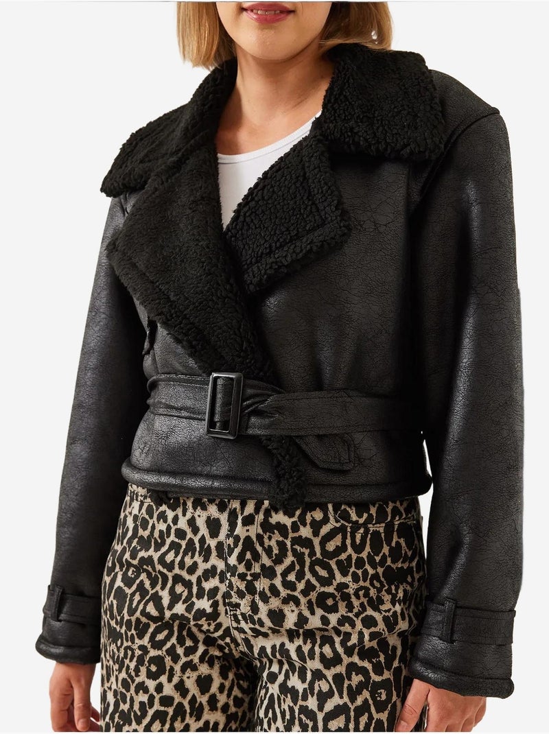 Veste courte laminée aller detail lucci Noir - Kiabi