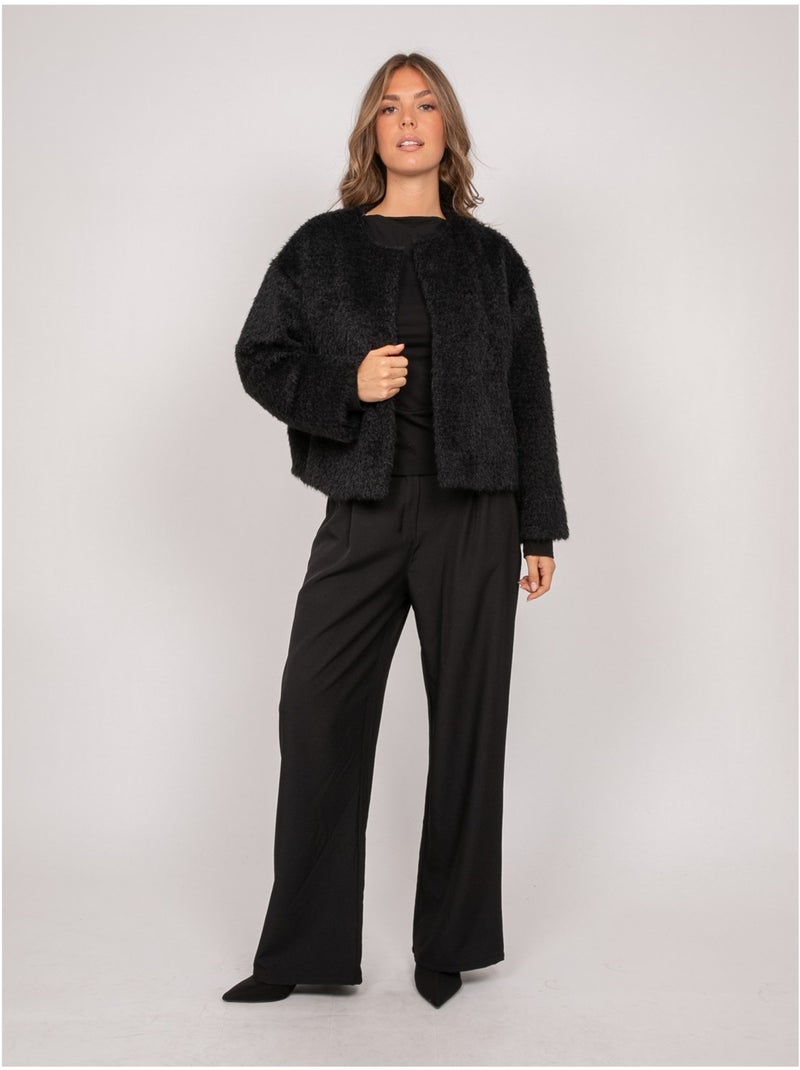 Veste courte maille poil long usonia Noir - Kiabi