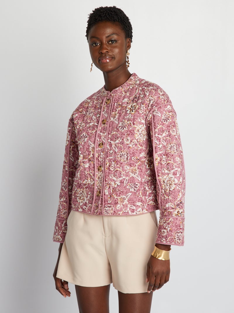 Veste courte matelassée fleurie Rose - Kiabi