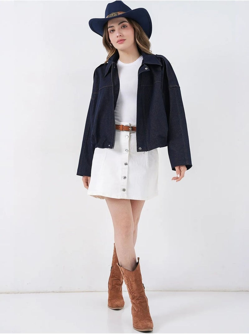 Veste courte oversize avec fermeture éclair et poche bdart Bleu marine - Kiabi
