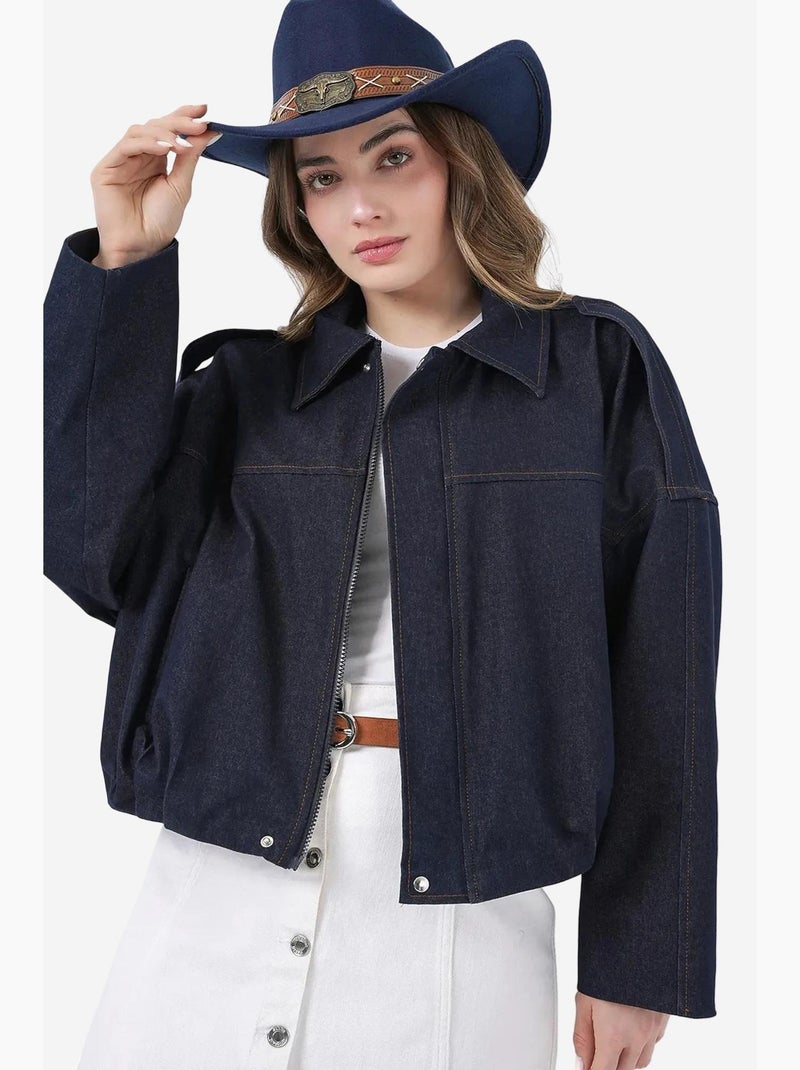 Veste courte oversize avec fermeture éclair et poche bdart Bleu marine - Kiabi