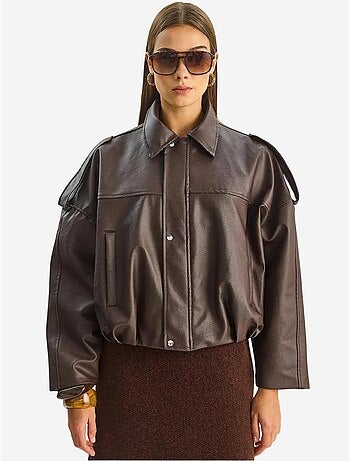 Veste courte oversize en similicuir avec fermeture éclair lucci