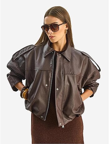 Veste courte oversize en similicuir avec fermeture éclair lucci