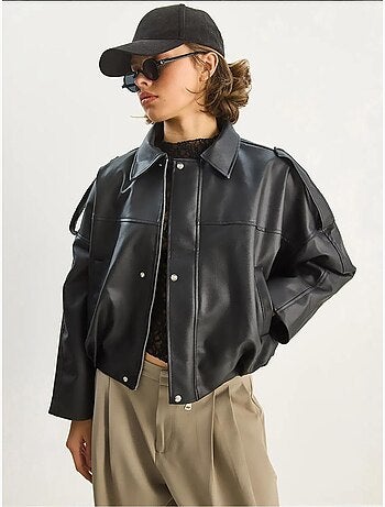Veste courte oversize en similicuir avec fermeture éclair lucci