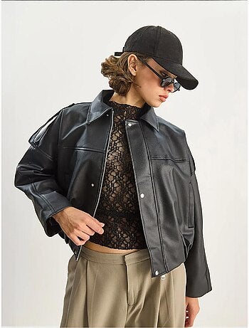 Veste courte oversize en similicuir avec fermeture éclair lucci
