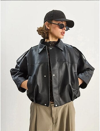 Veste courte oversize en similicuir avec fermeture éclair lucci