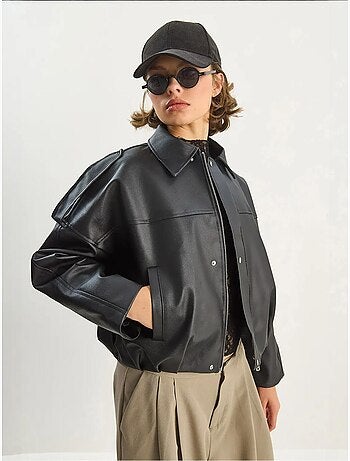Veste courte oversize en similicuir avec fermeture éclair lucci