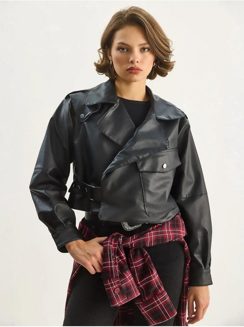 Veste courte oversize en similicuir lucci - Kiabi