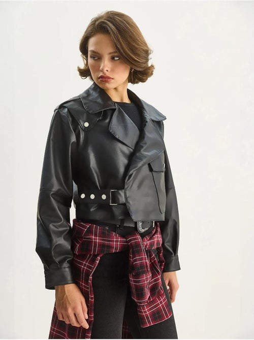 Veste courte oversize en similicuir lucci - Kiabi