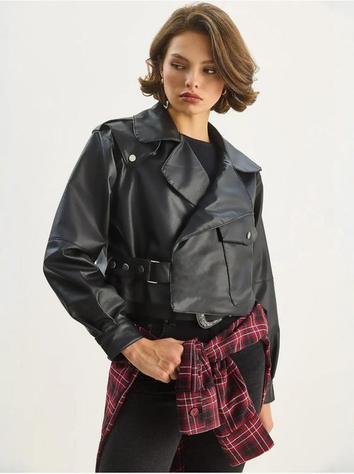 Veste courte oversize en similicuir lucci - Kiabi