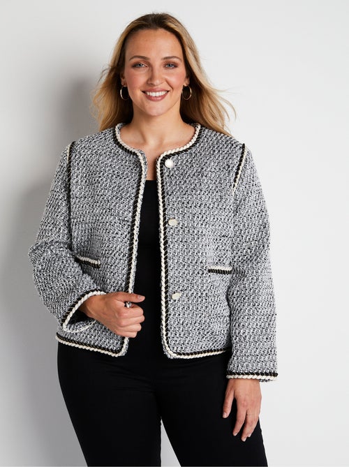 Veste courte sans col tissu effet tweed - Afibel - Kiabi