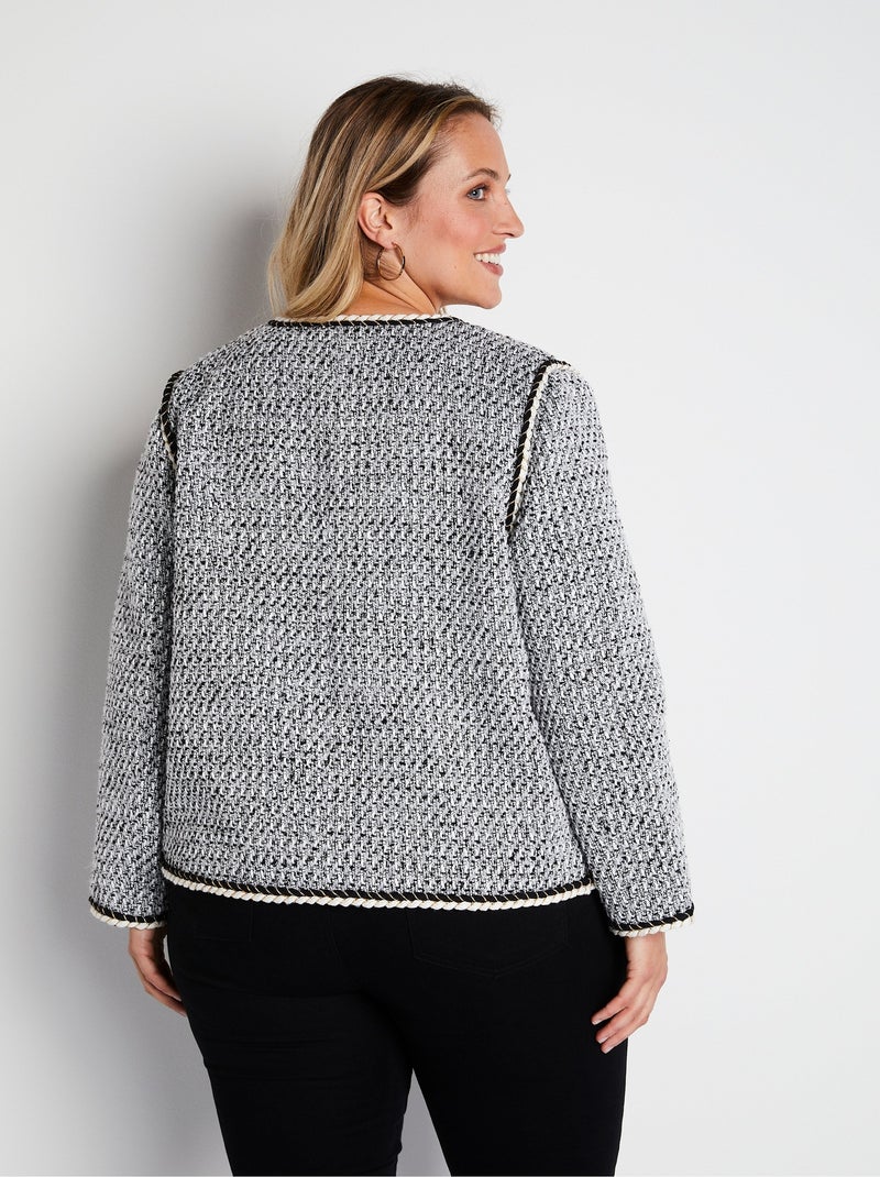 Veste courte sans col tissu effet tweed - Afibel Noir - Kiabi