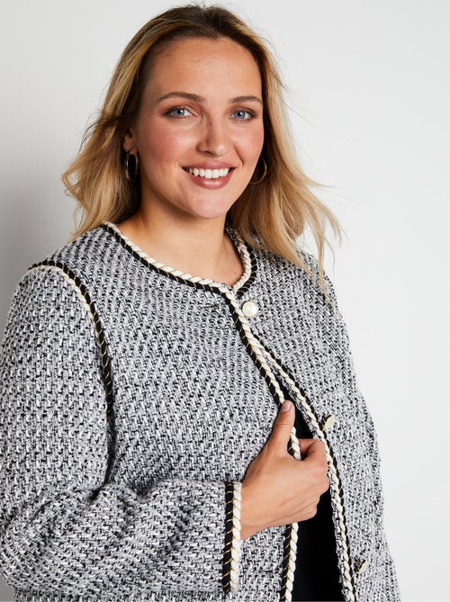 Veste courte sans col tissu effet tweed - Afibel - Kiabi