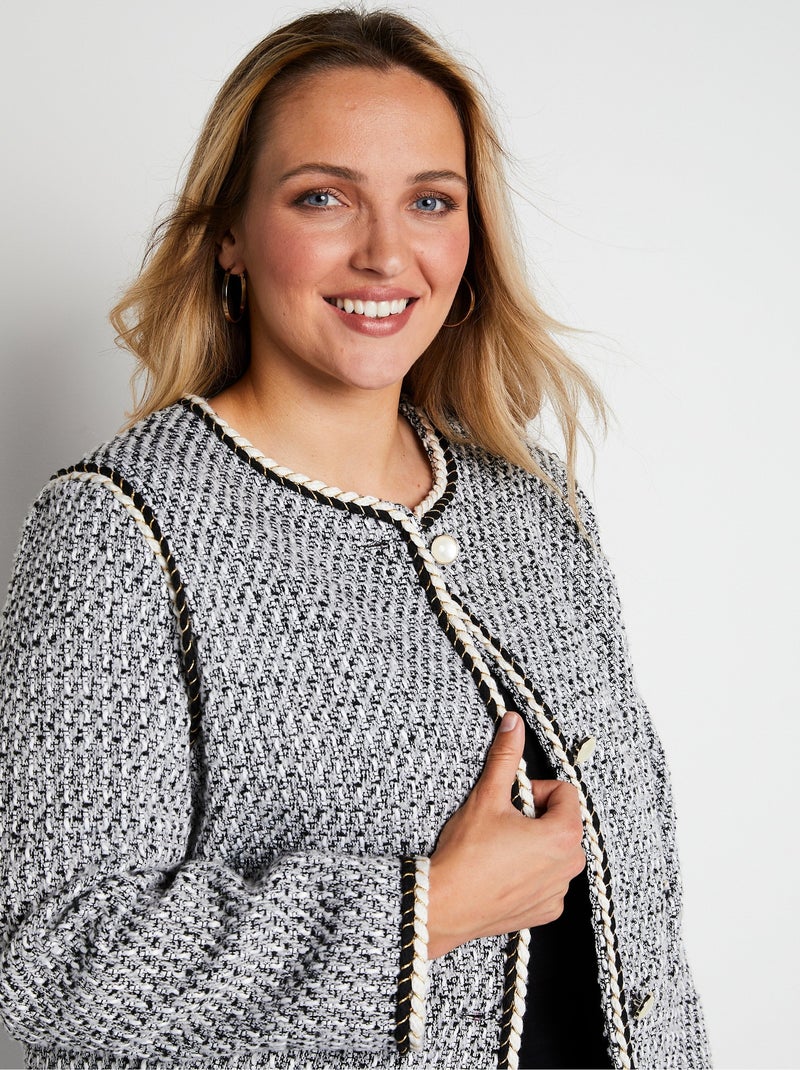 Veste courte sans col tissu effet tweed - Afibel Noir - Kiabi