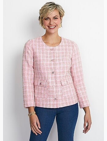 Veste courte sans col tissu effet tweed - Afibel