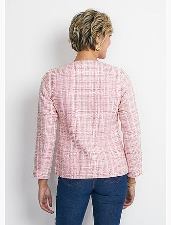 Veste courte sans col tissu effet tweed - Afibel