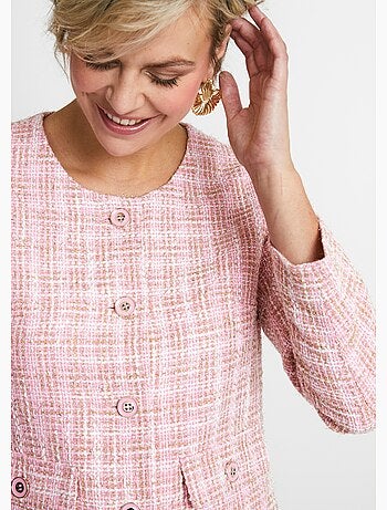 Veste courte sans col tissu effet tweed - Afibel