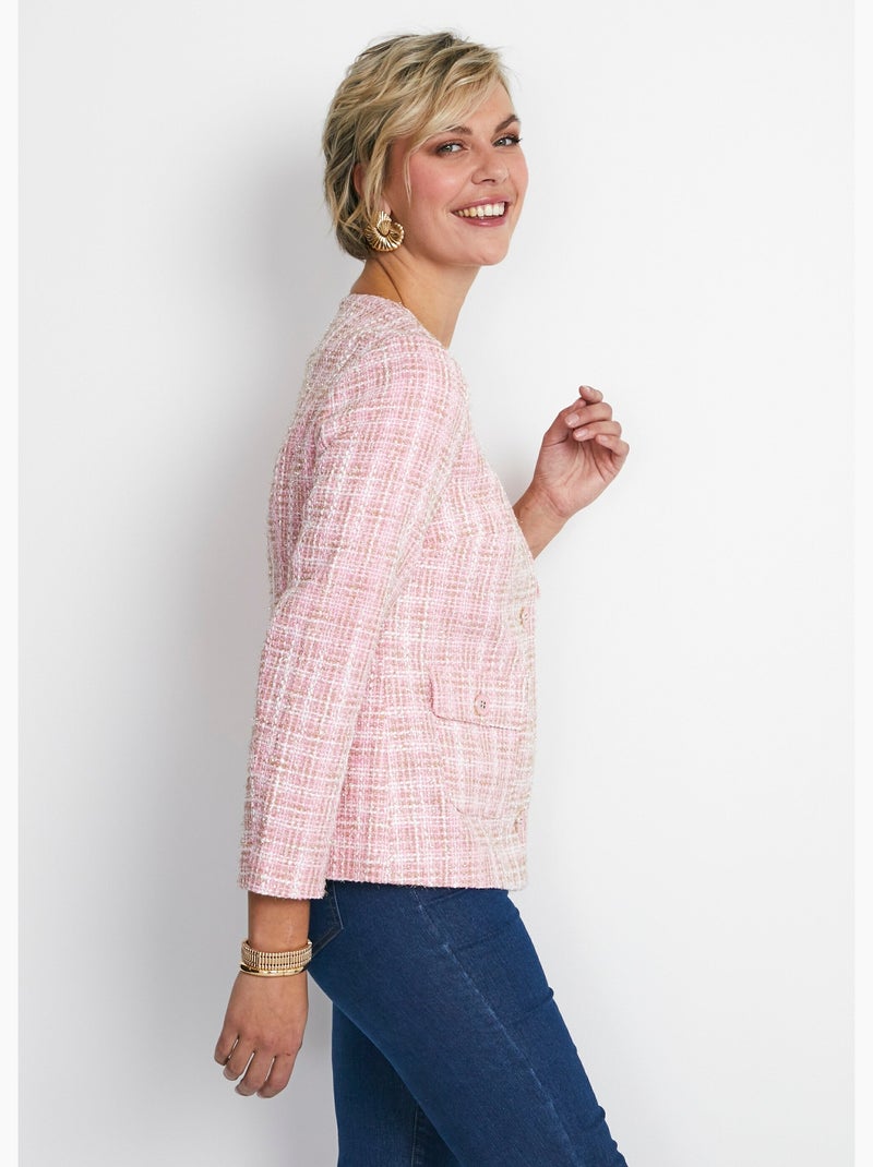 Veste courte sans col tissu effet tweed - Afibel Or rose - Kiabi