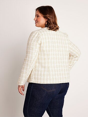 Veste courte sans col tissu effet tweed