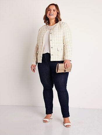 Veste courte sans col tissu effet tweed