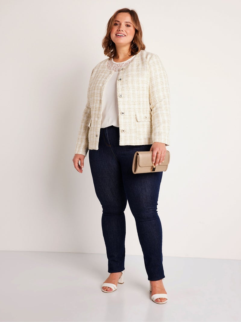 Veste courte sans col tissu effet tweed Beige - Kiabi