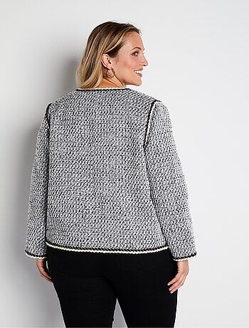 Veste courte sans col tissu effet tweed